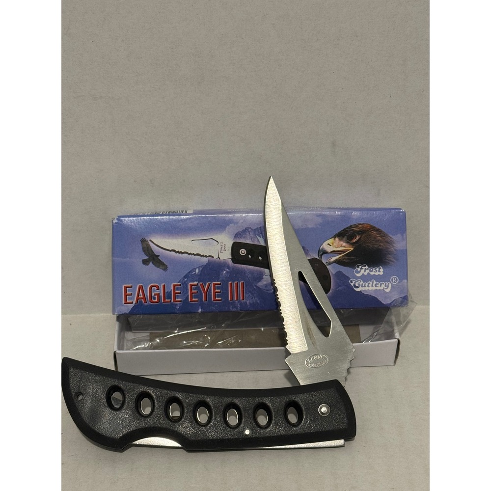 Frost Cutlery Eagle Eye III Unisex 5in Black Half Serrated Pocket Knife 15-109B